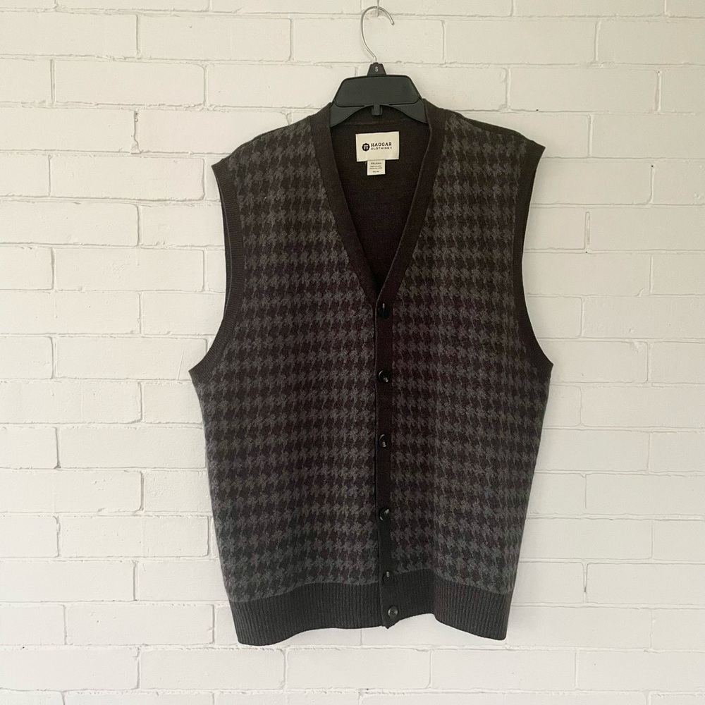 Haggar Black and Grey Houndstooth Sweater Vest